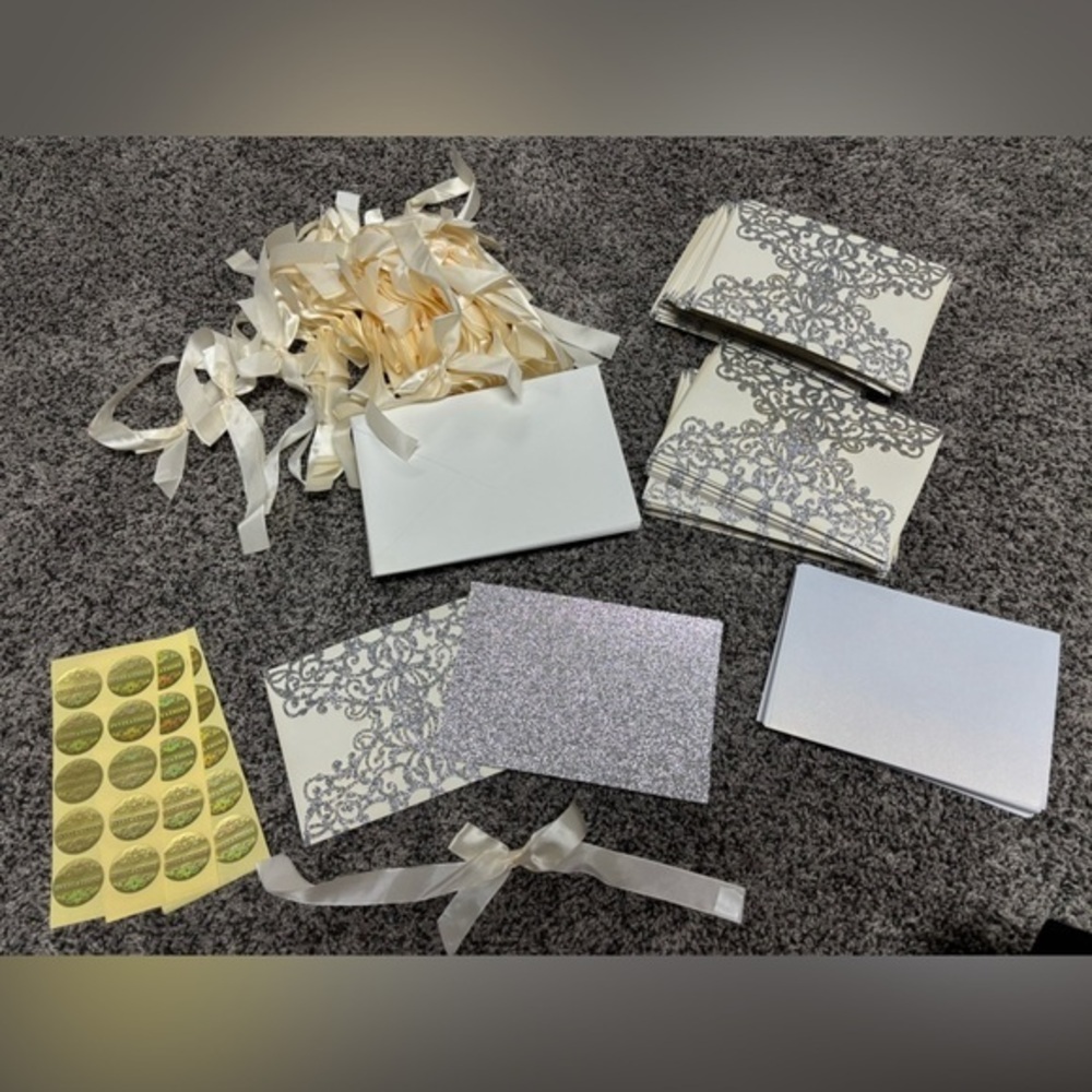Elegant Cream and Silver Wedding Invitation with Bow